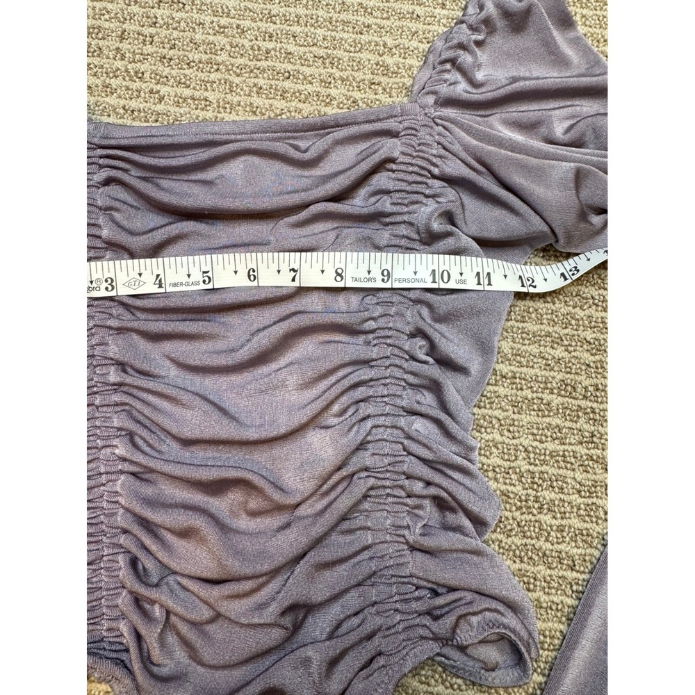Free People Ruched Square Neck Long Sleeve Bodysuit‎ Shimmer Lilac - Picture 6 of 7